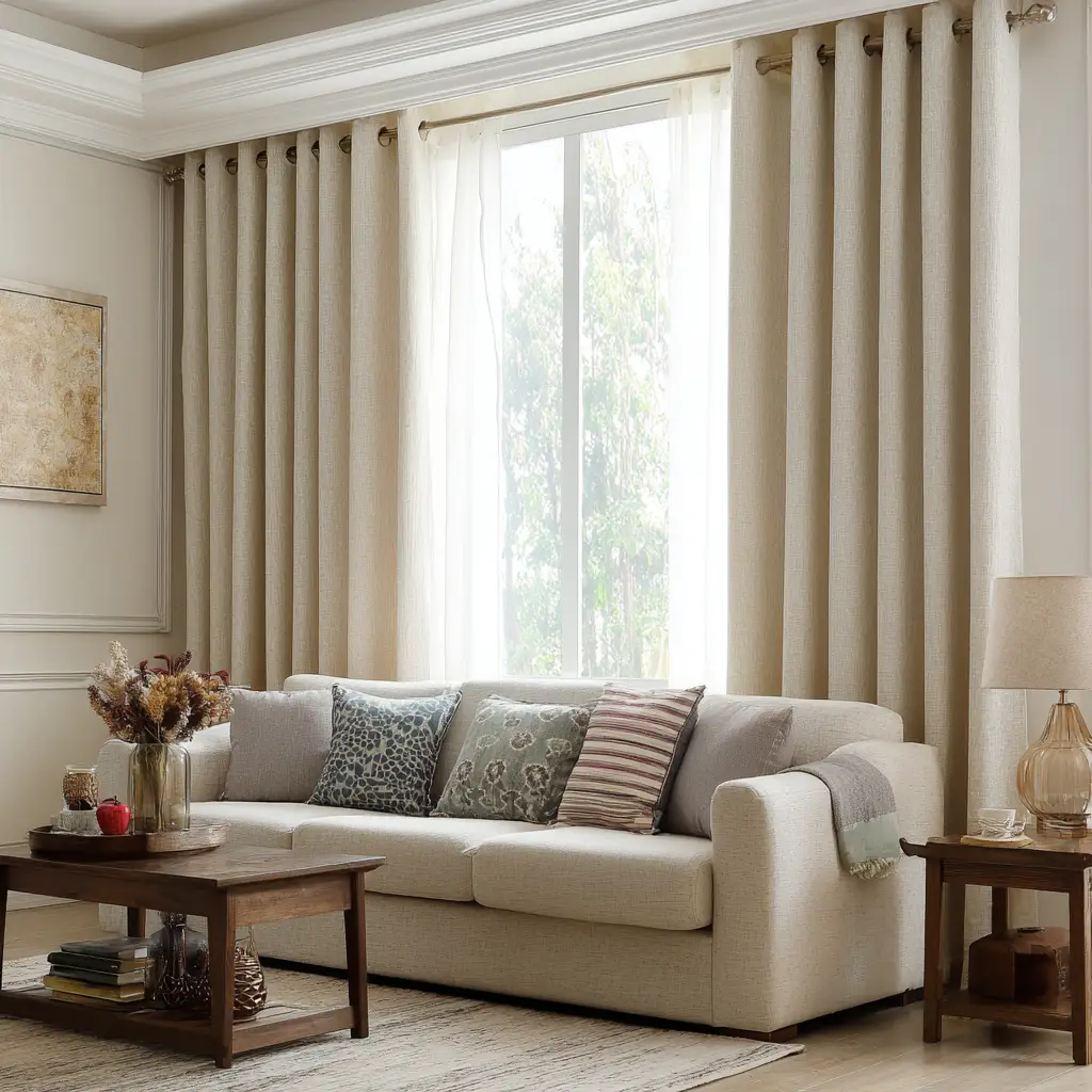 Linen Textured Beige Curtains