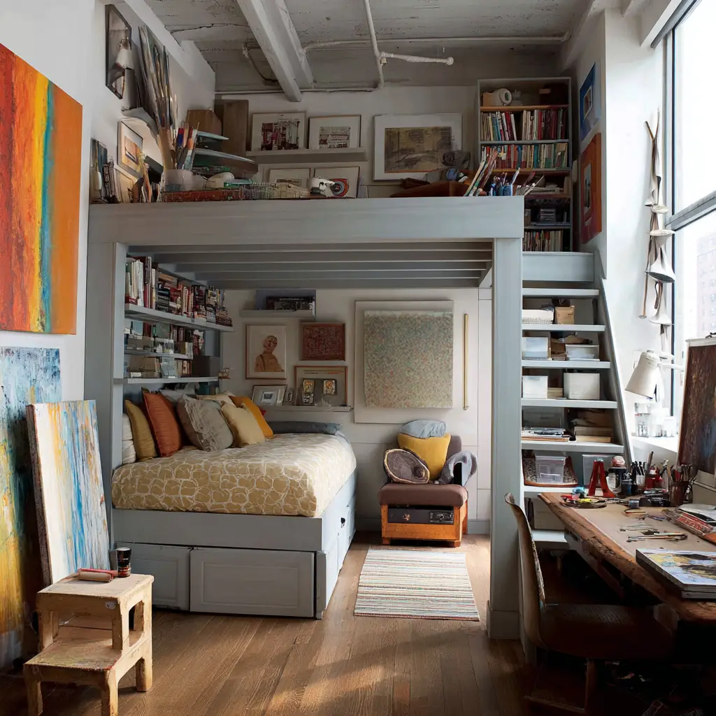 Loft Bed with Artistic Display