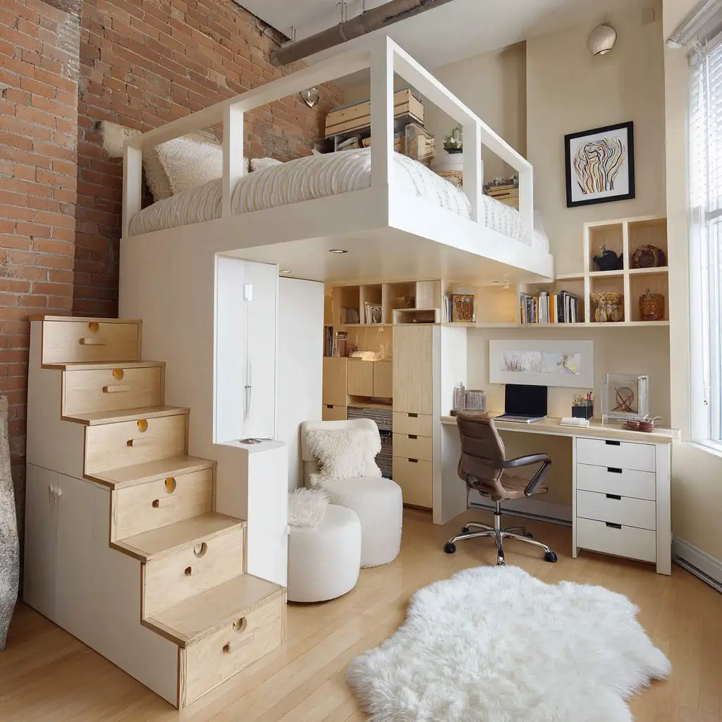 Loft Bed with Creative Stairs