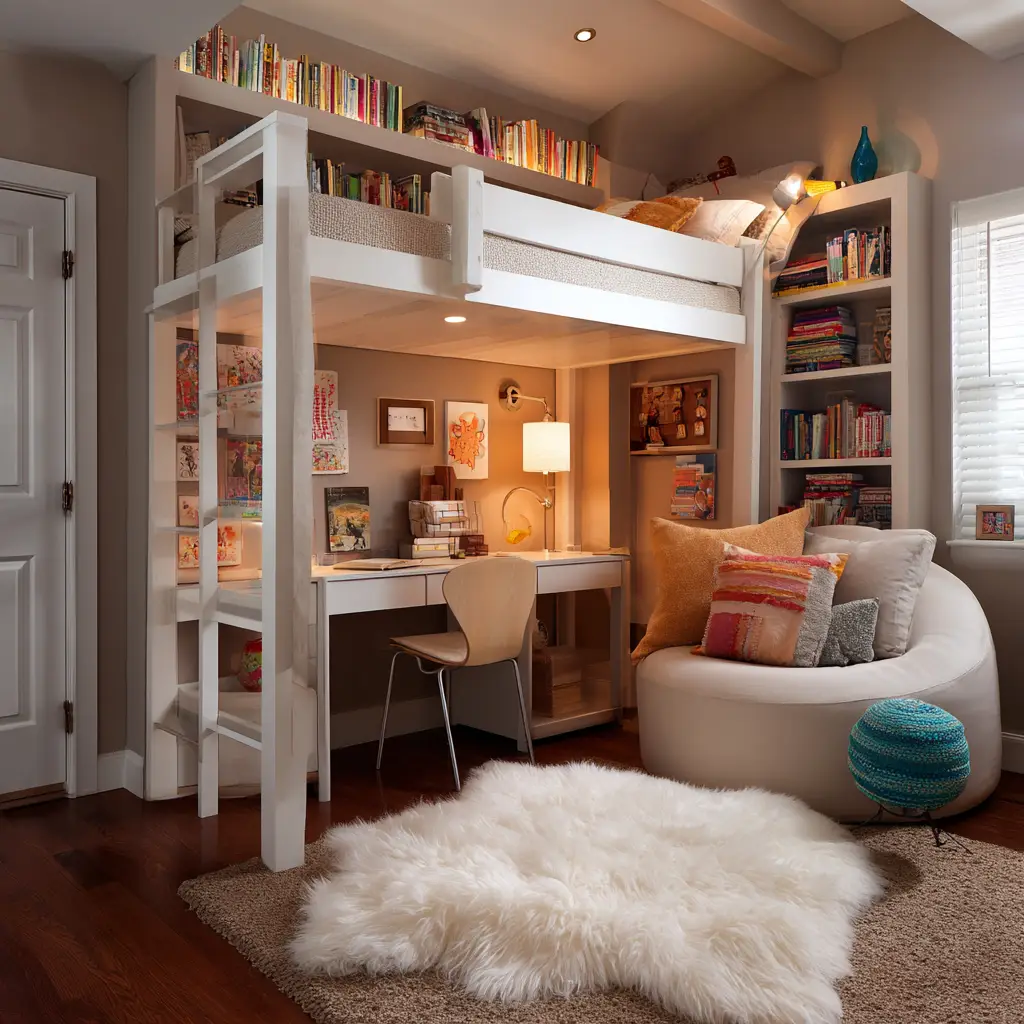 Loft Bed with a Cozy Study Nook