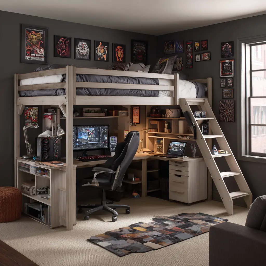 Loft Bed with a Gaming Setup