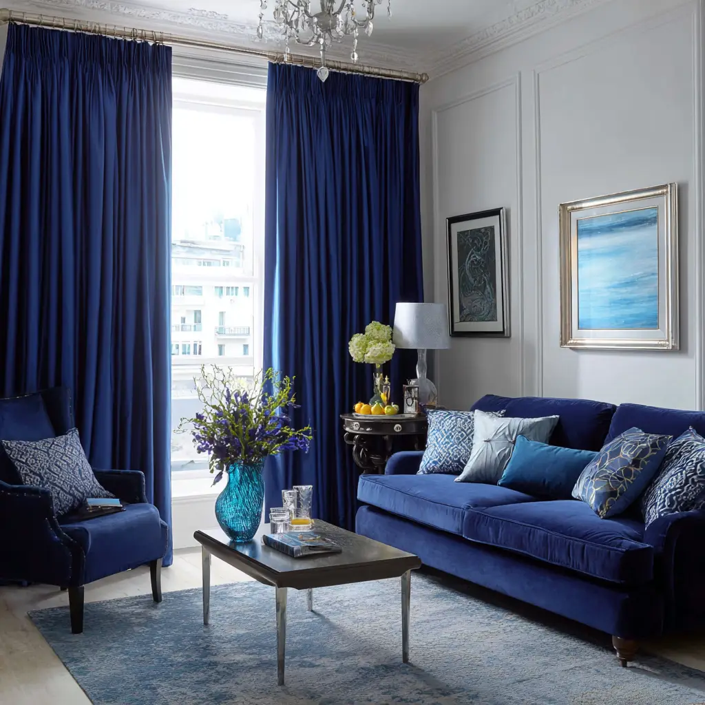 Midnight Blue Floor-Length Curtains