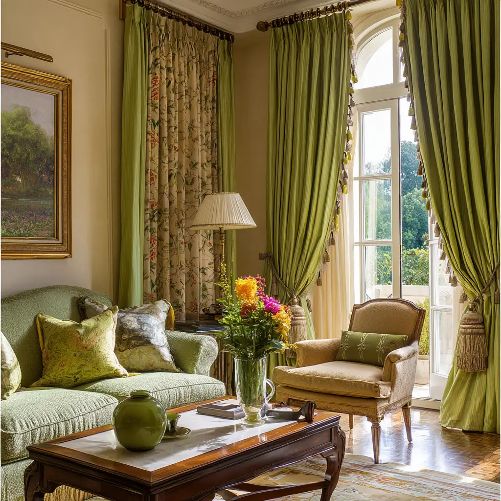 Moss Green Curtains with Tassels
