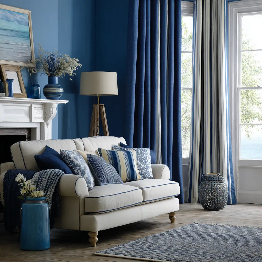 Navy Striped Curtains