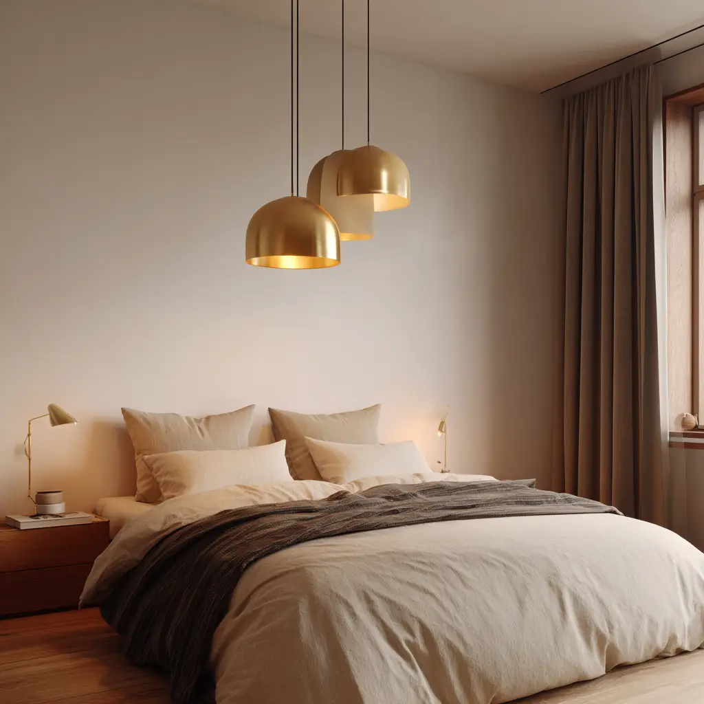 Neutral lampshades with golden light