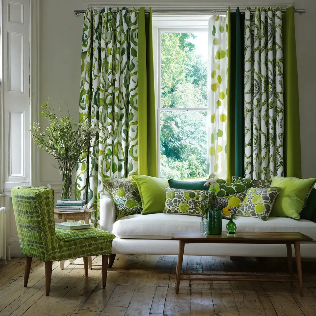 Patterned Green and White Curtains