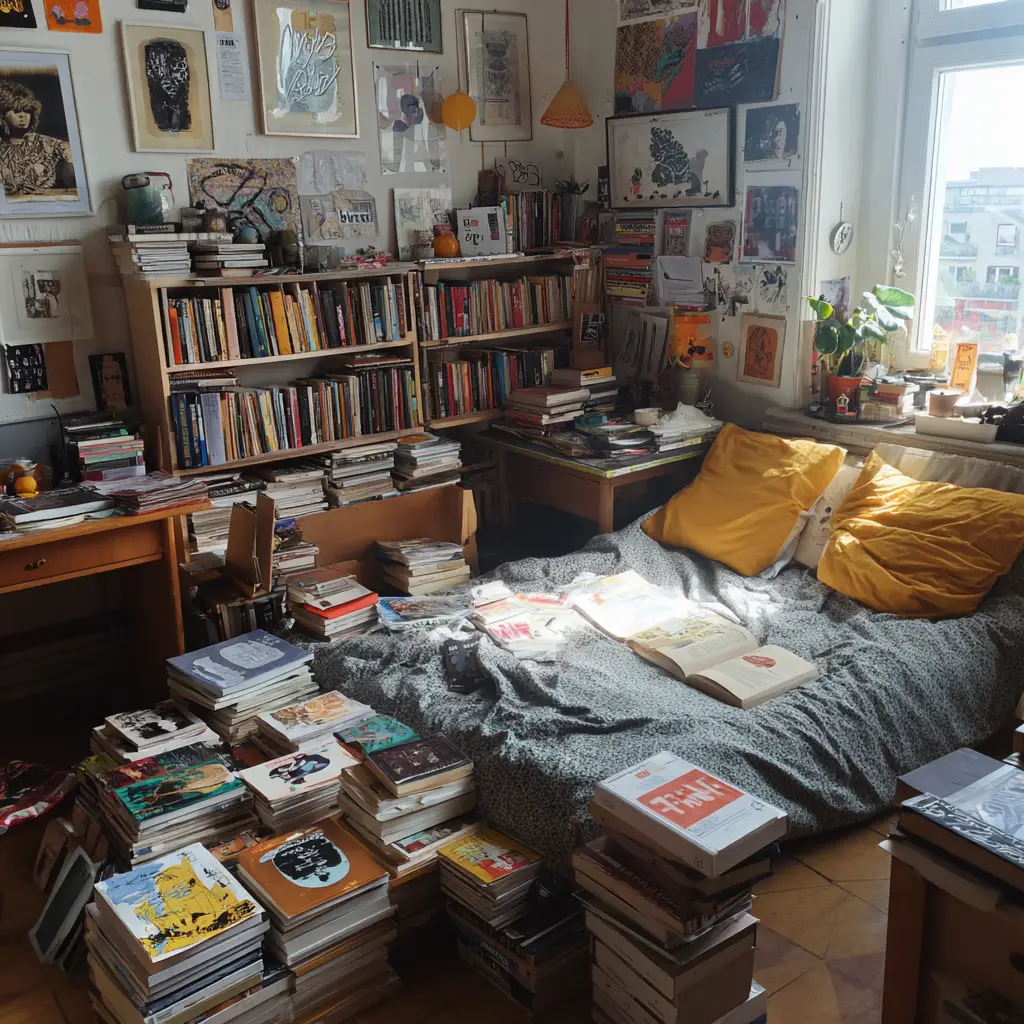 Piles of Books and Zines