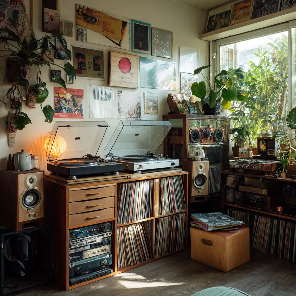 Record Player and Vinyl Collection