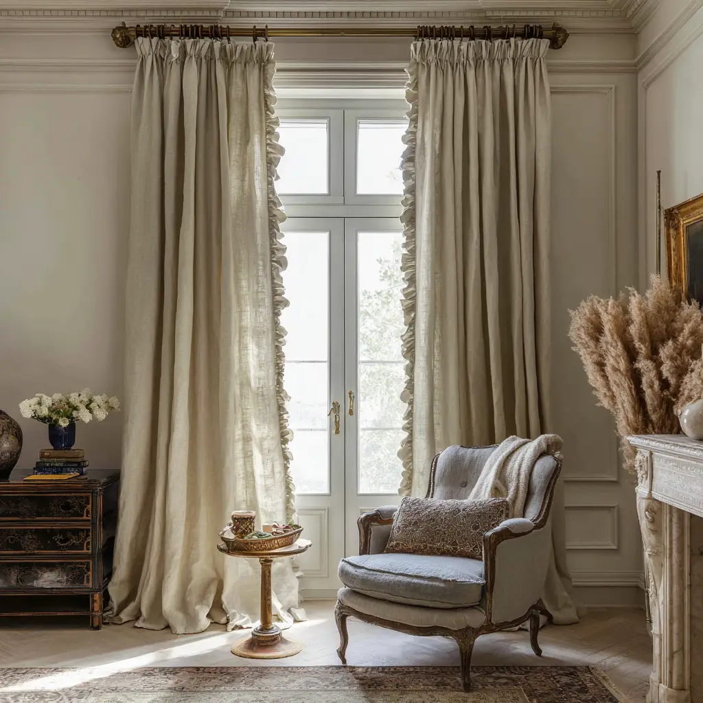 Ruffle-Top Linen Curtains