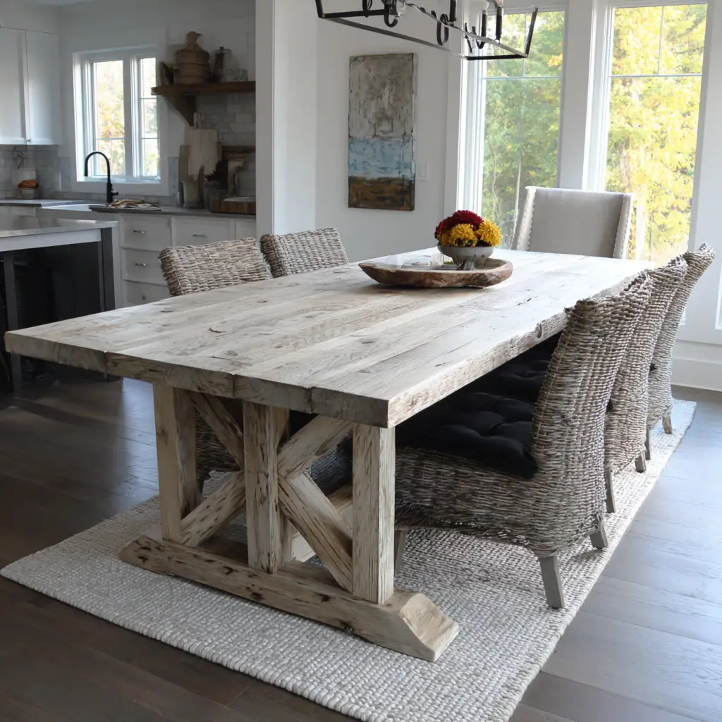 Rustic Farmhouse Table with Crossbeam Base