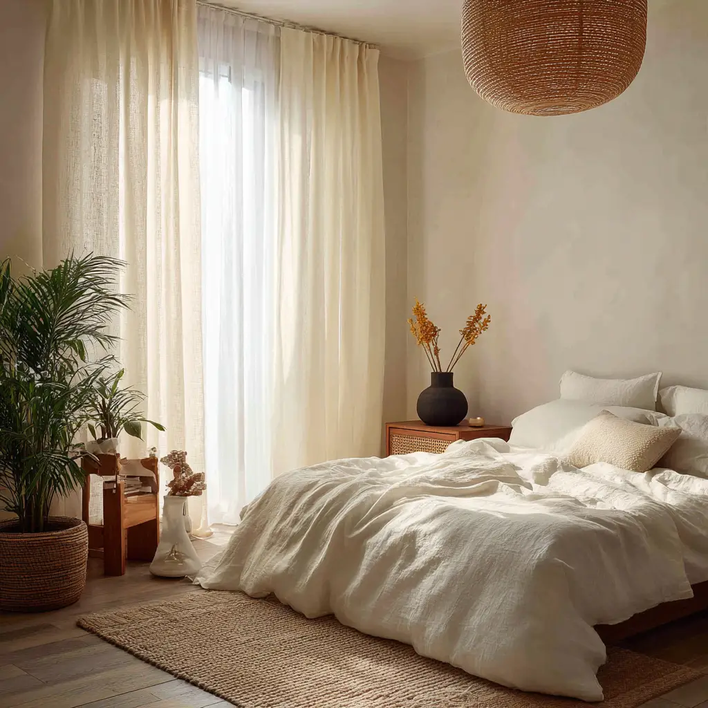 Soft curtains in warm tones