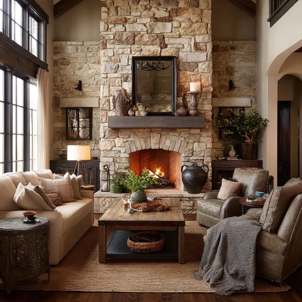 Stone or Brick Fireplace