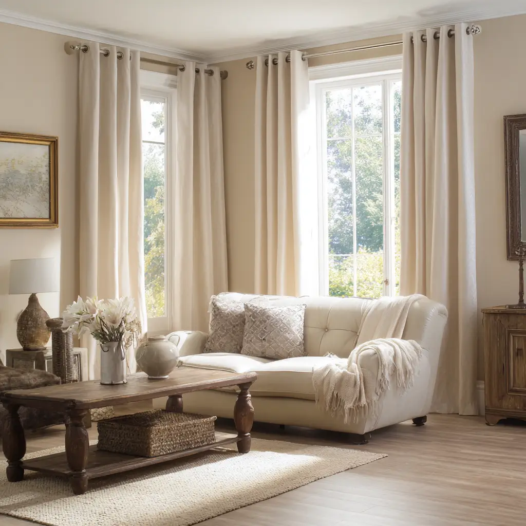 Tab Top Beige Curtains