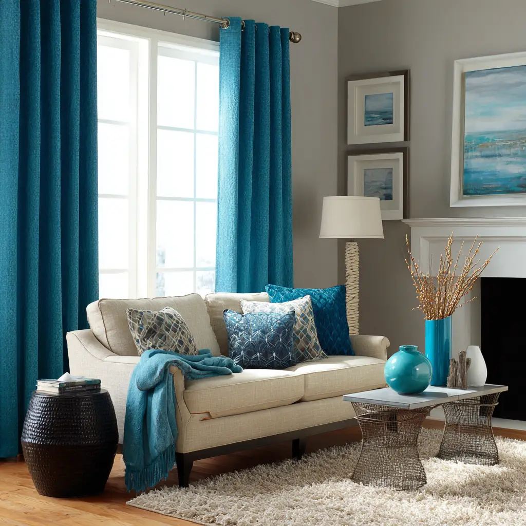Teal Blue Grommet Curtains