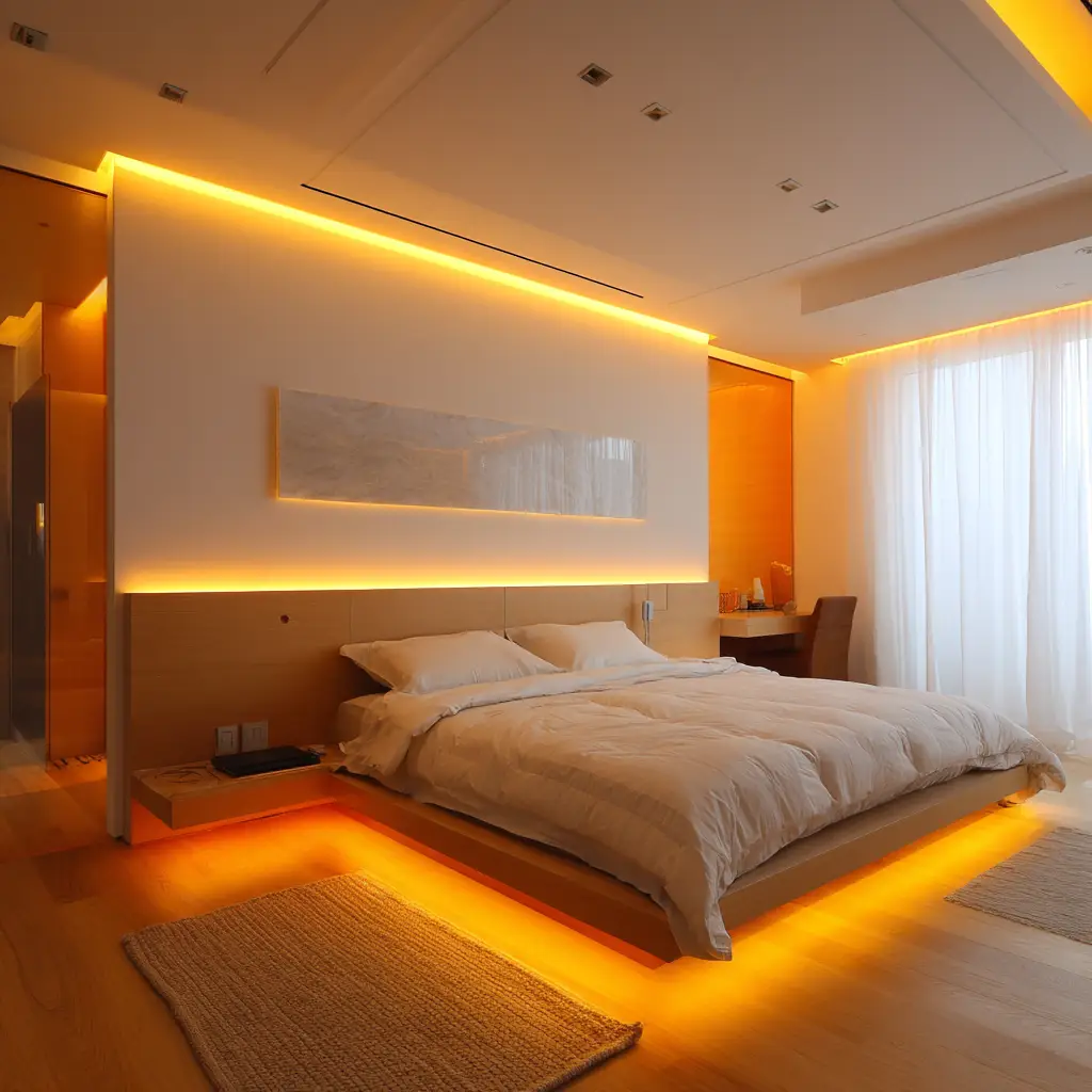 Warm-toned LED strip lighting