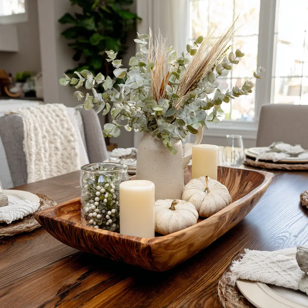 Wooden Dough Bowl with Decorative Fillers