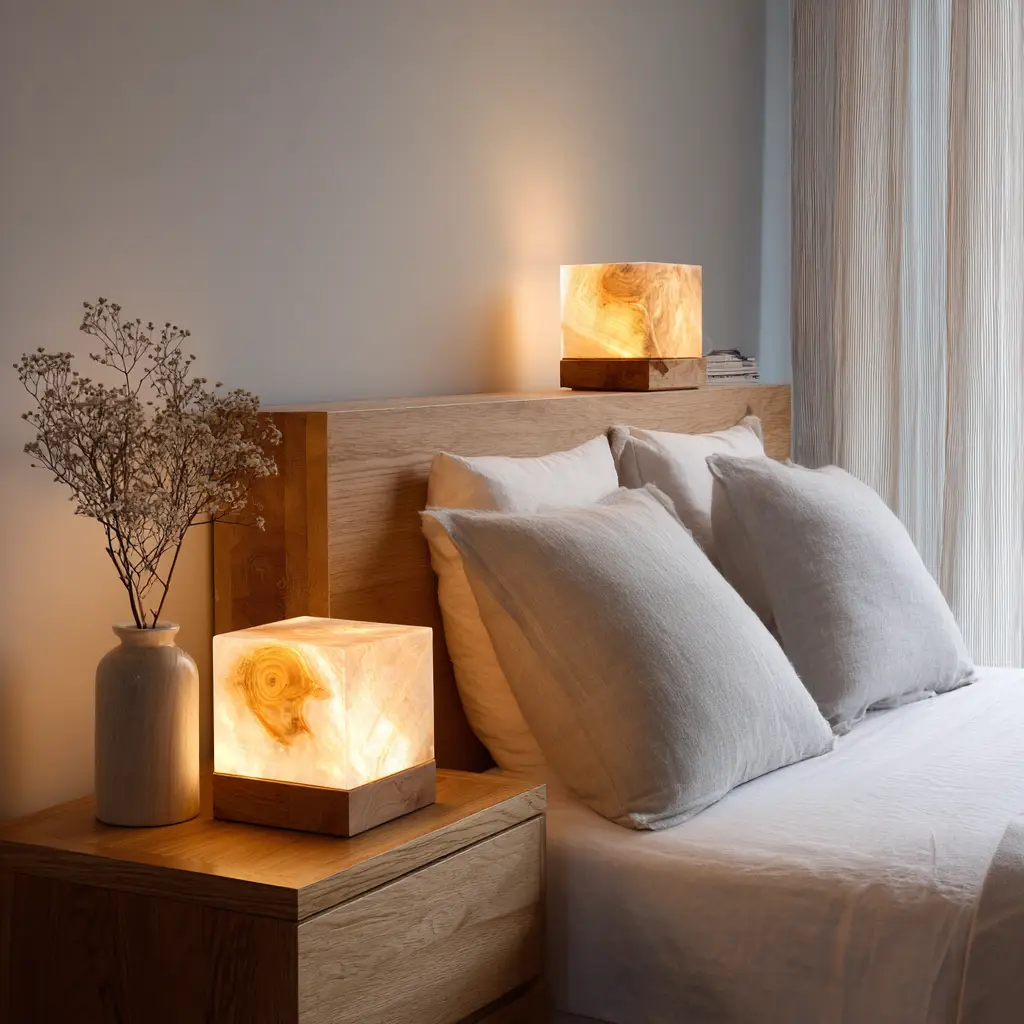 Wooden bedside lamps