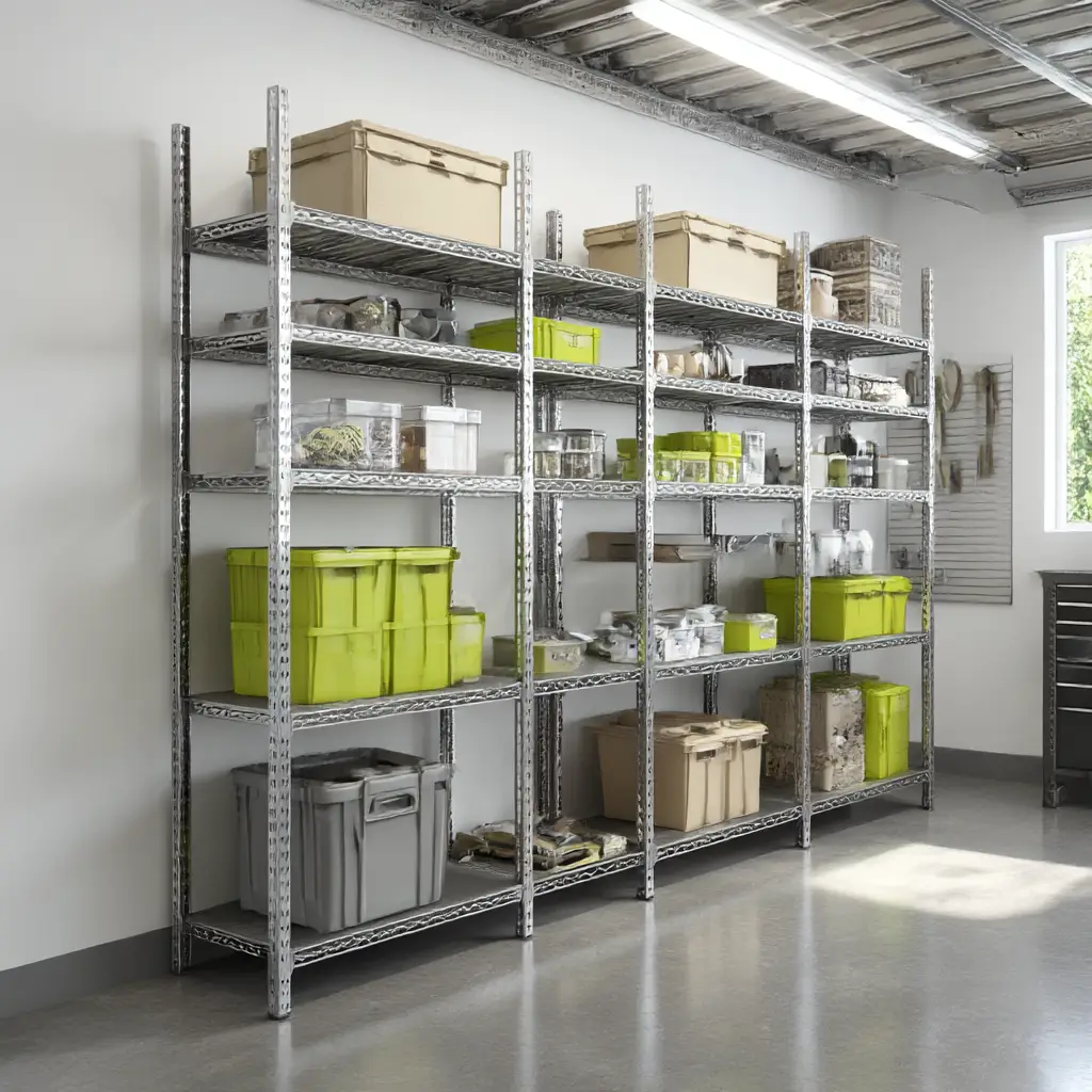 Adjustable metal shelving units
