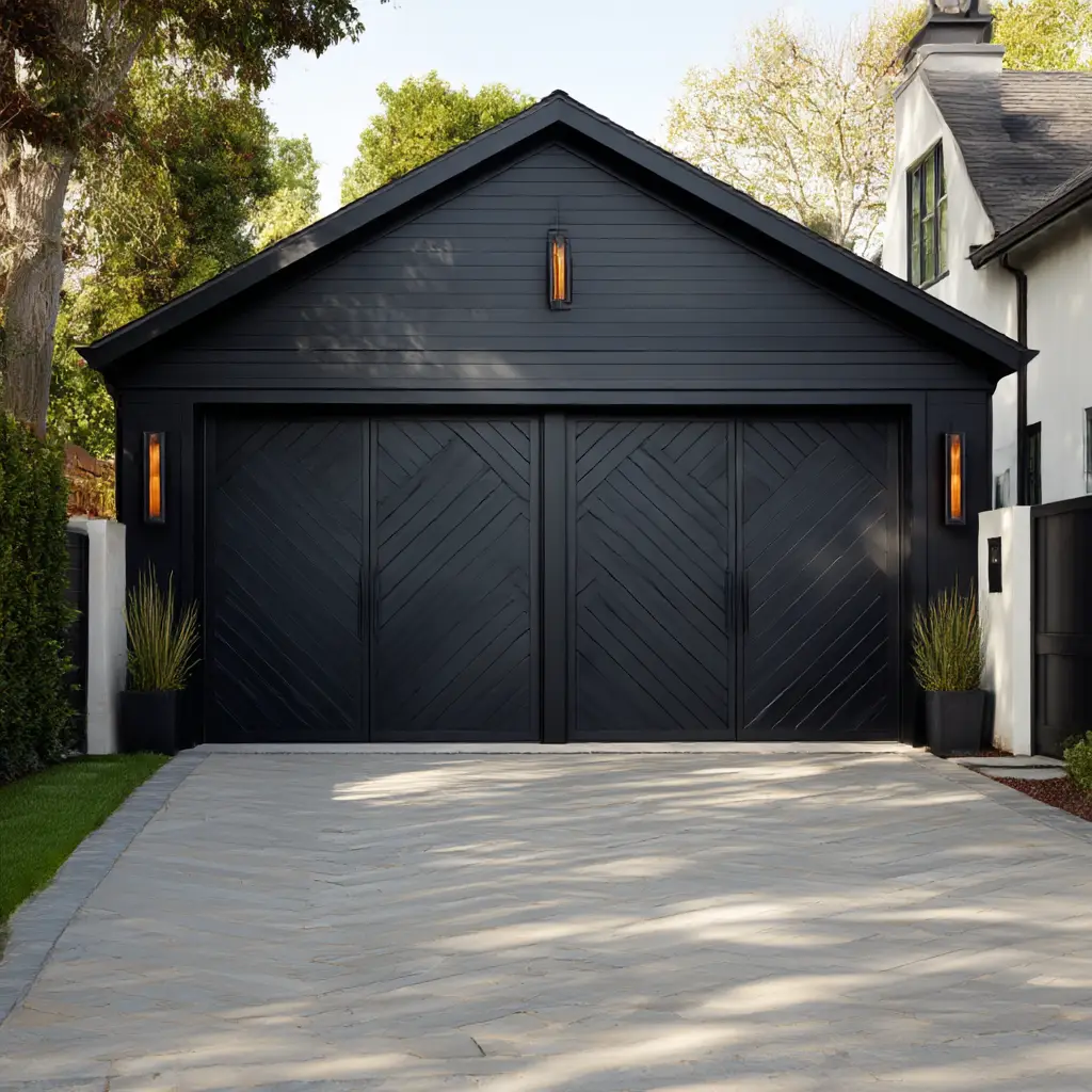 Black Garage Doors with Chevron Patterns