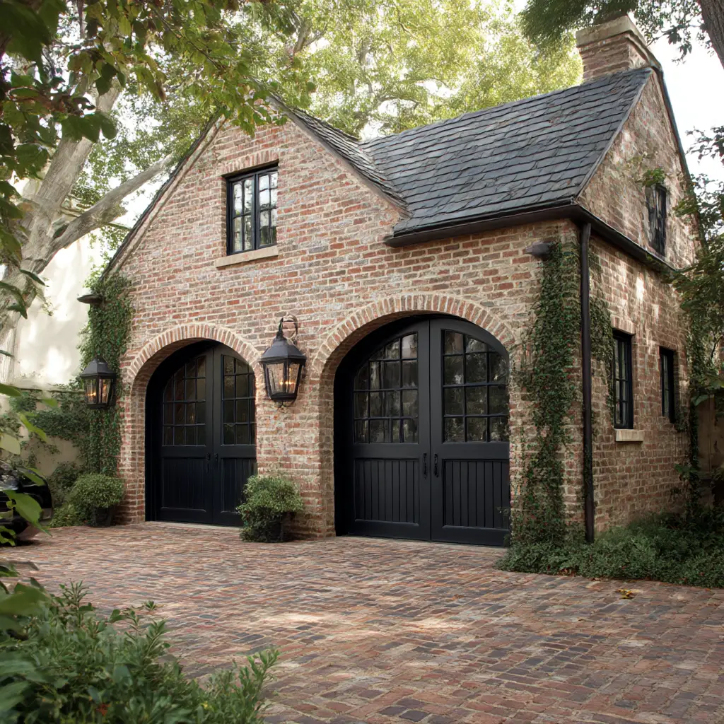 Brick Garage with Arched Doors
