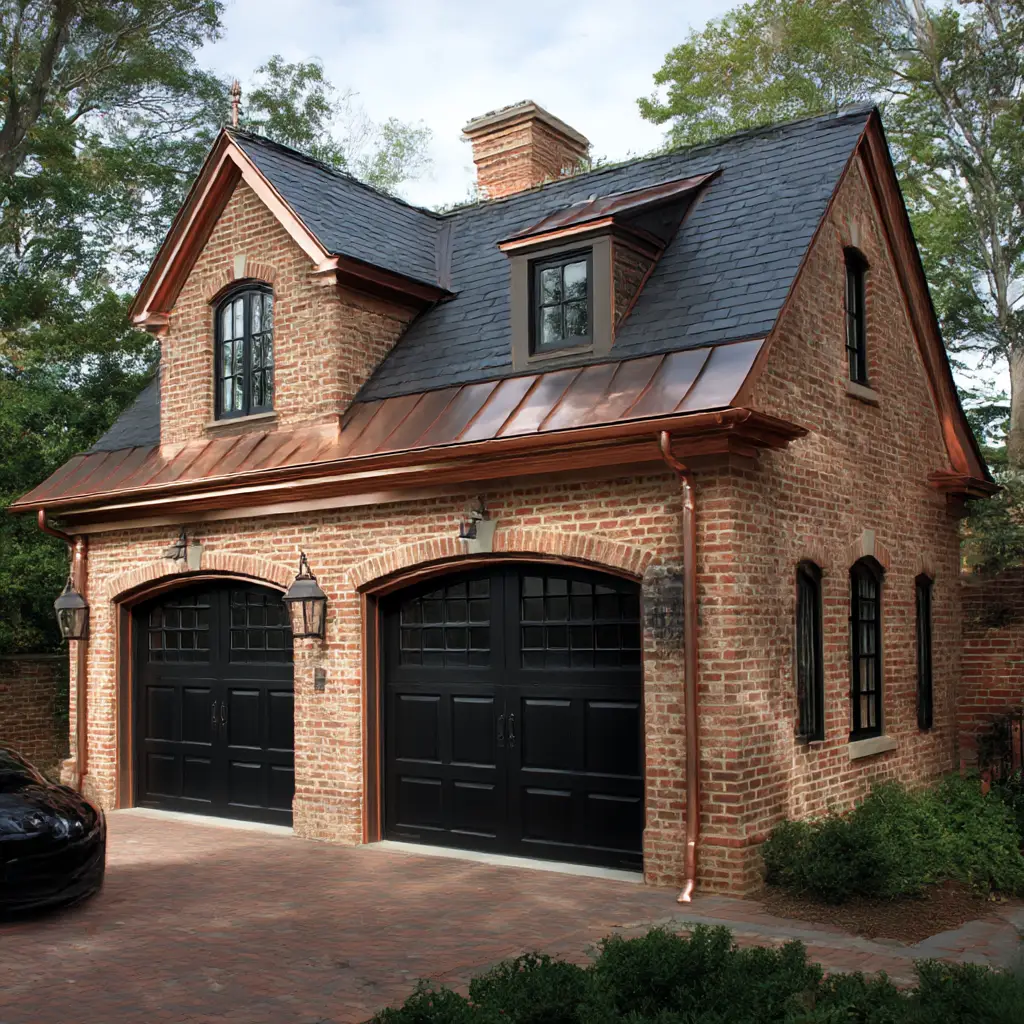 Brick Garage with Copper Accents
