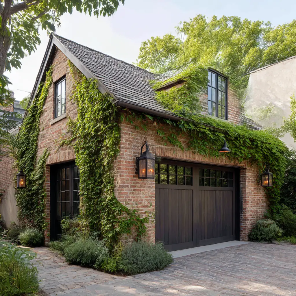 Brick Garage with Greenery