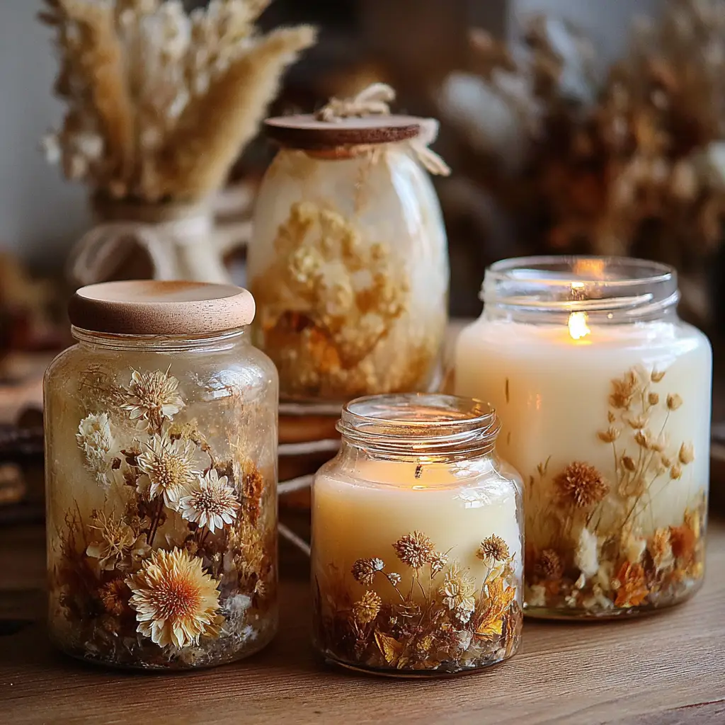 Candle Jars with Dried Flowers