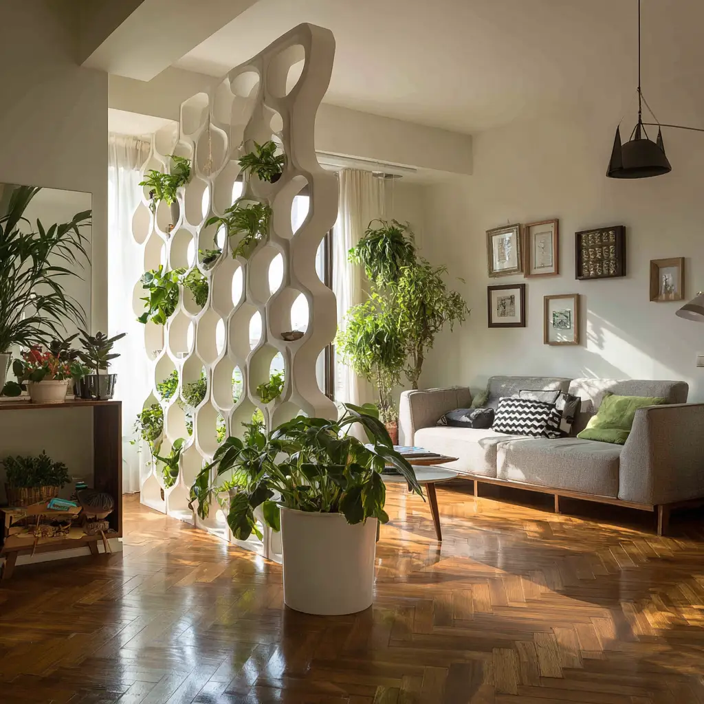 Curved Room Divider with Plants