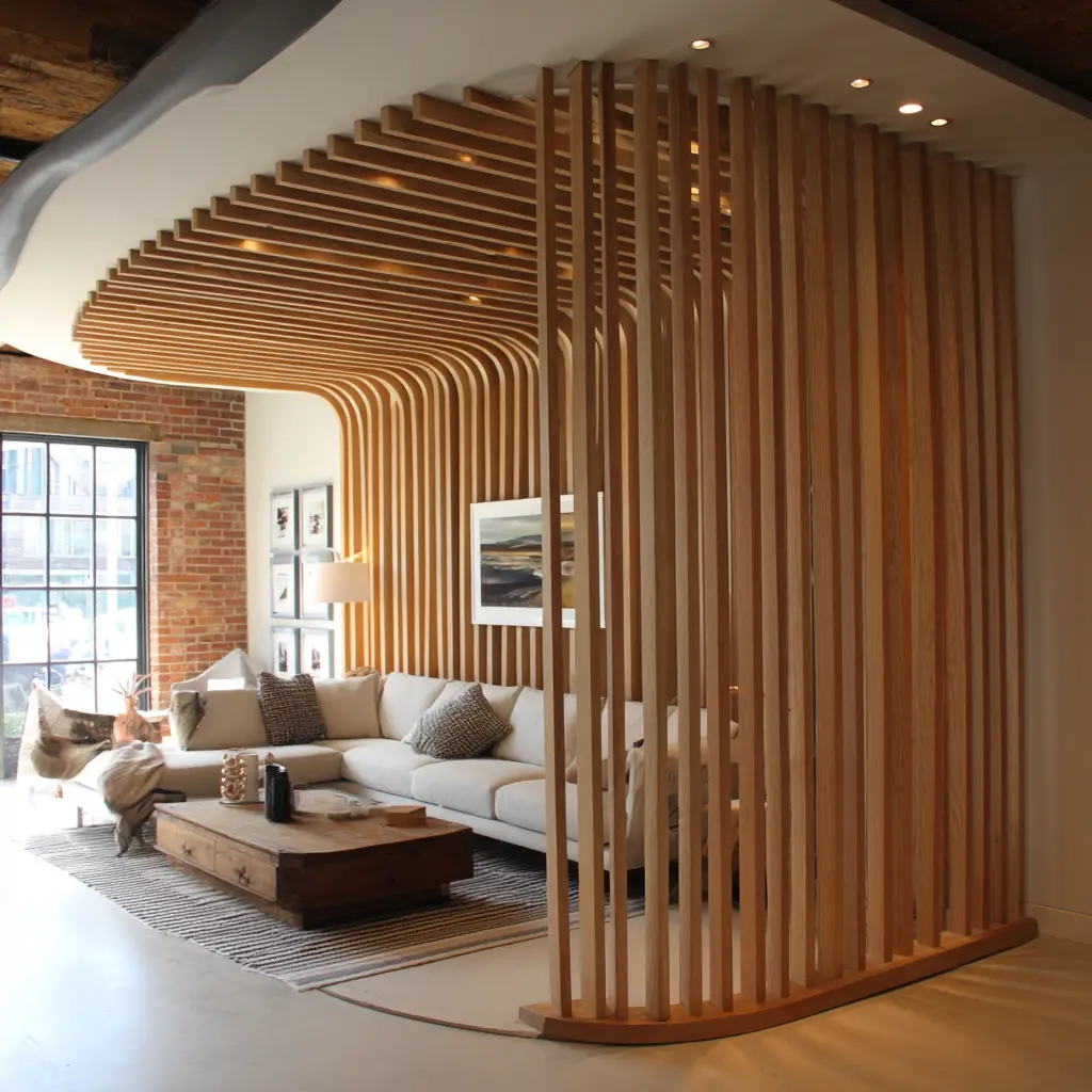 Curved Wooden Slat Partition
