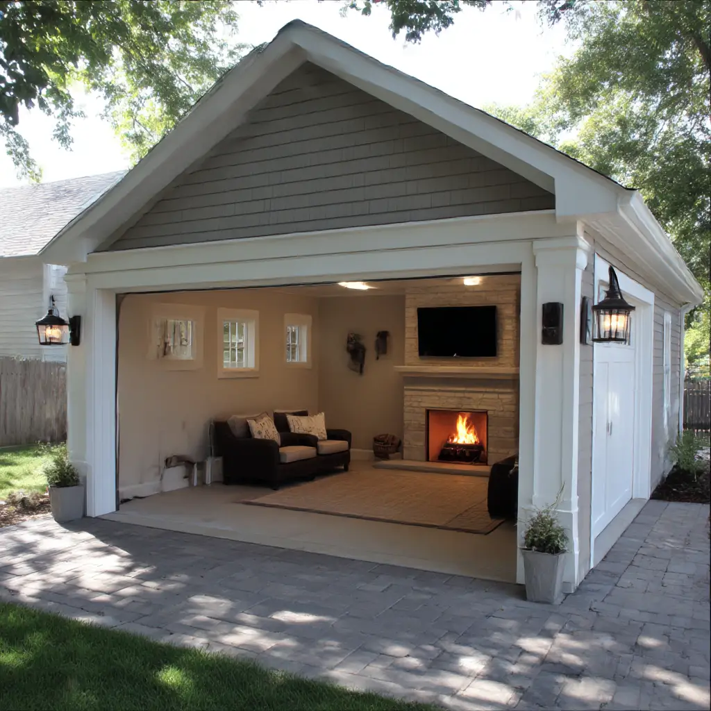 Detached Garage with Fireplace Lounge