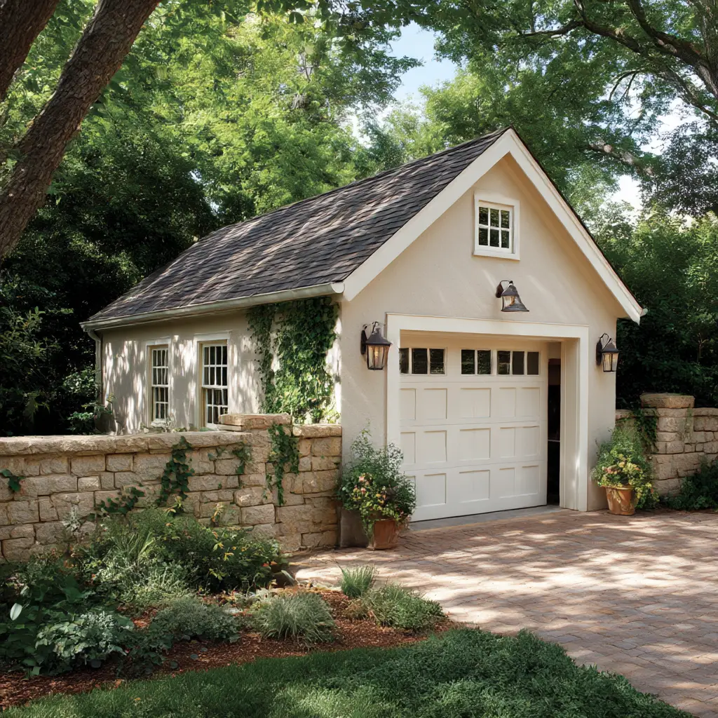 Detached Garage with Garden Wall