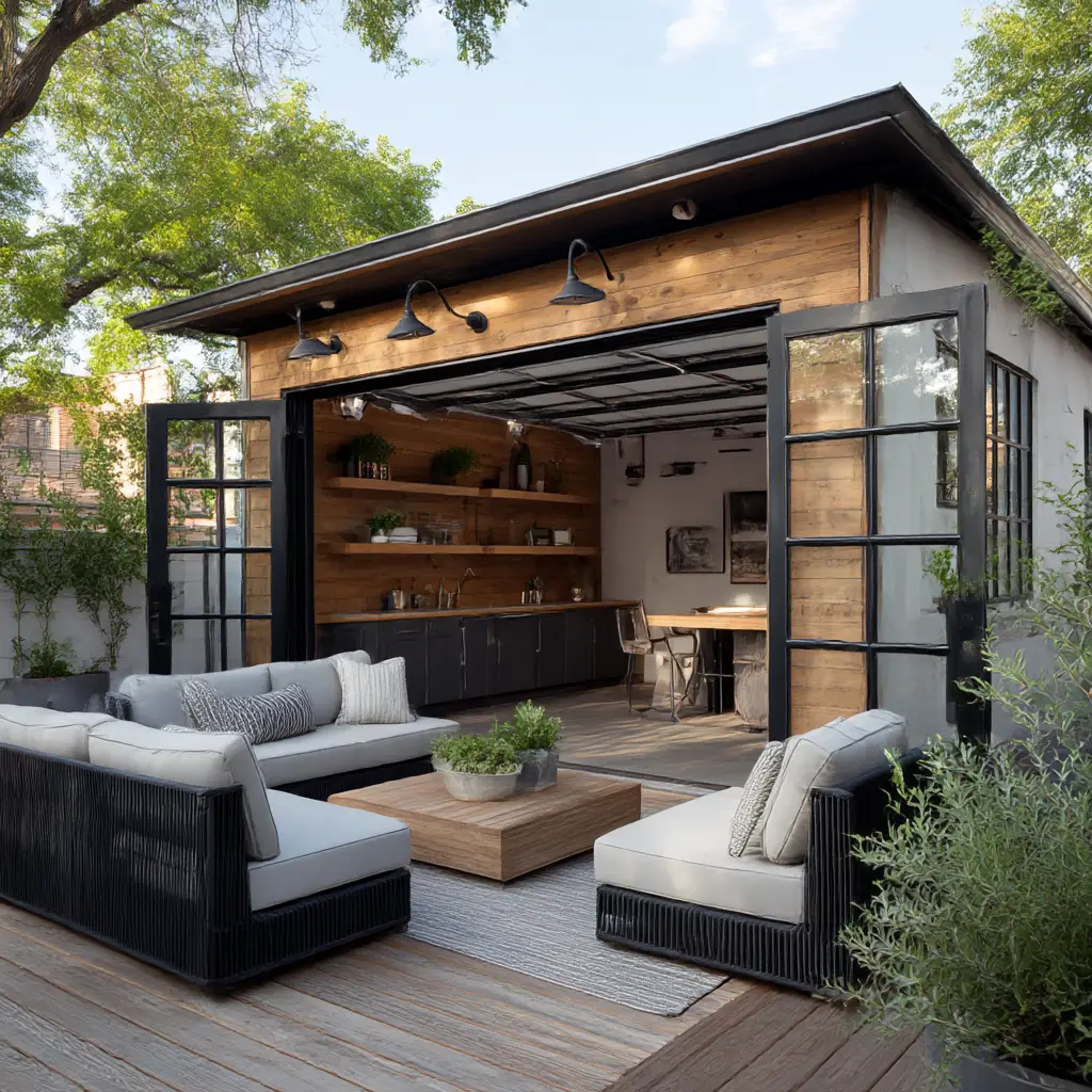 Detached Garage with Outdoor Lounge Area