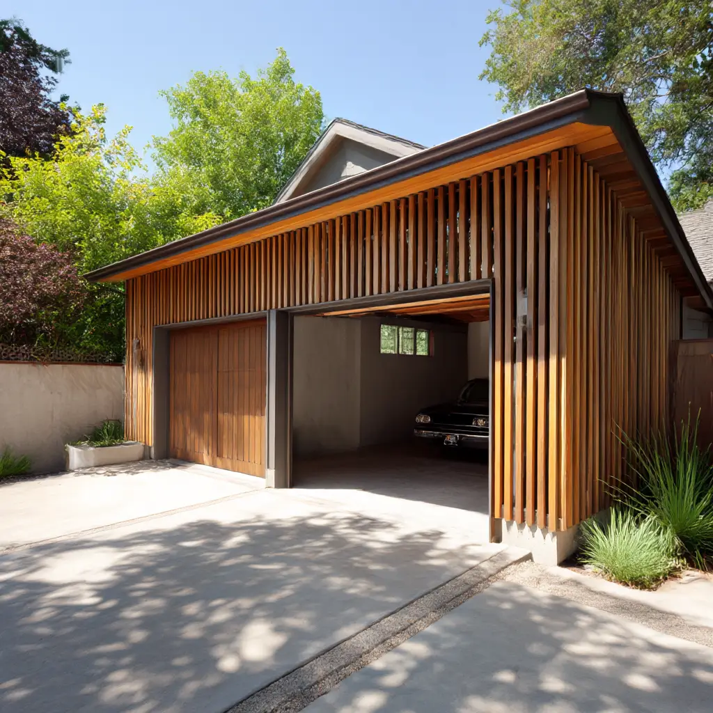 Detached Garage with Vertical Wood Slats