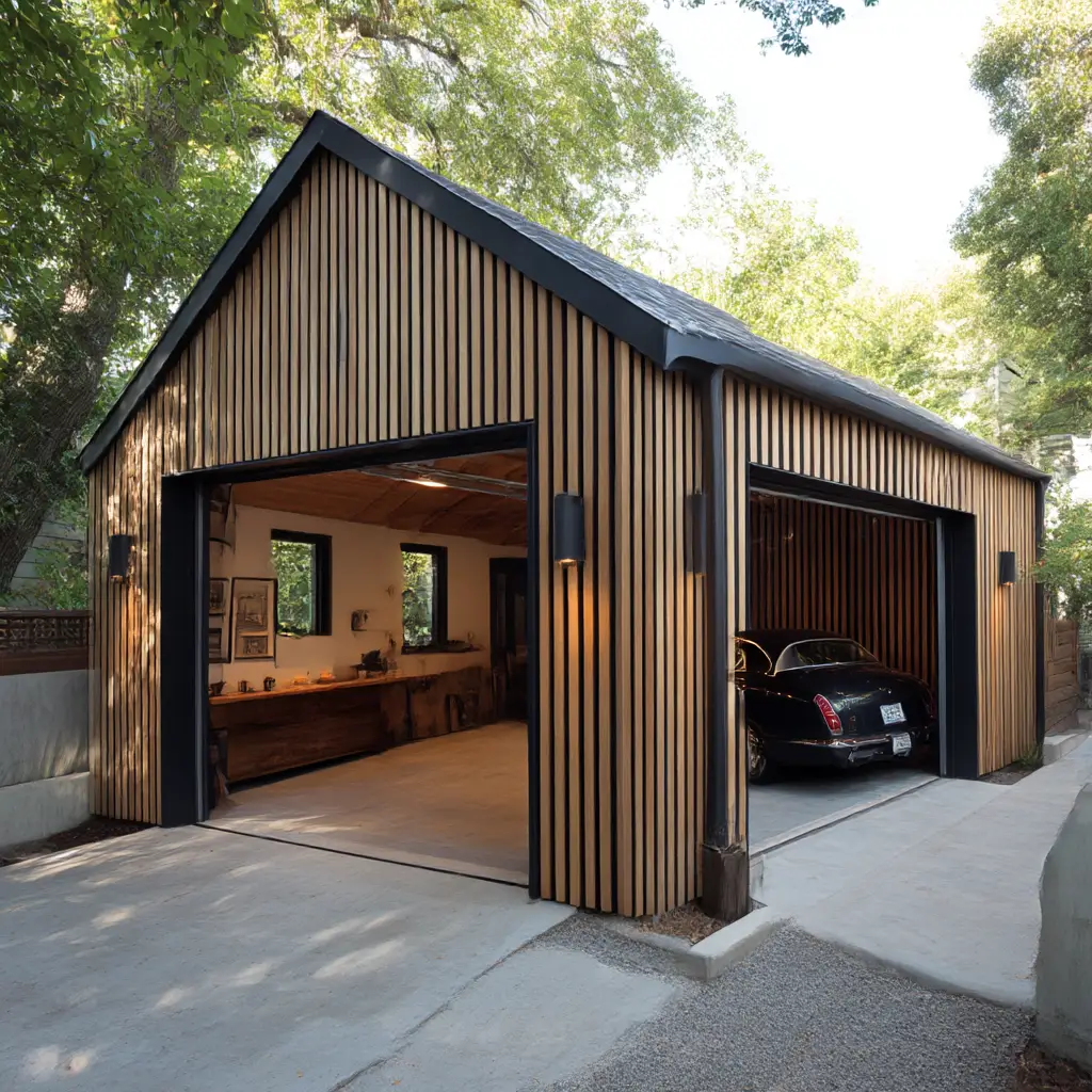 Detached Garage with Vertical Wood Slats
