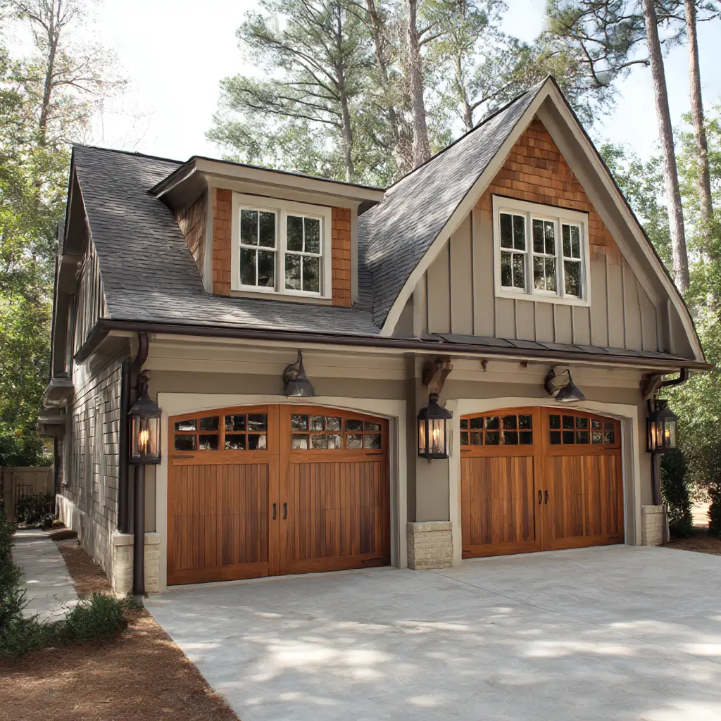 Detached Garage with Wooden Accents