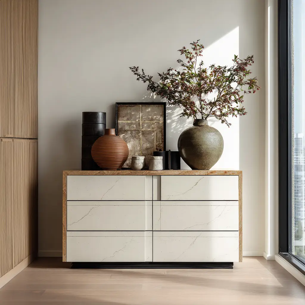 Dresser with stone accents
