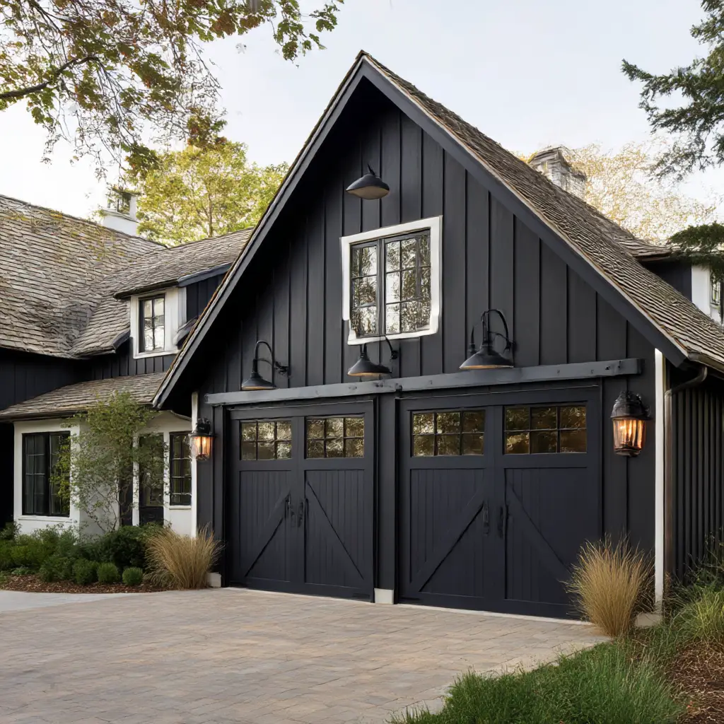 Farmhouse Black Barn-Style Garage Doors