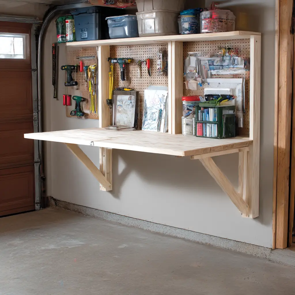 Fold-out wall tables with adhesive anchors