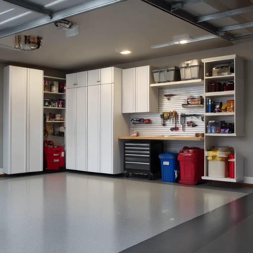 Garage with Built-In Cabinets