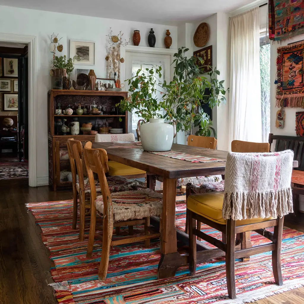 Layered Textiles on Chairs and Tables