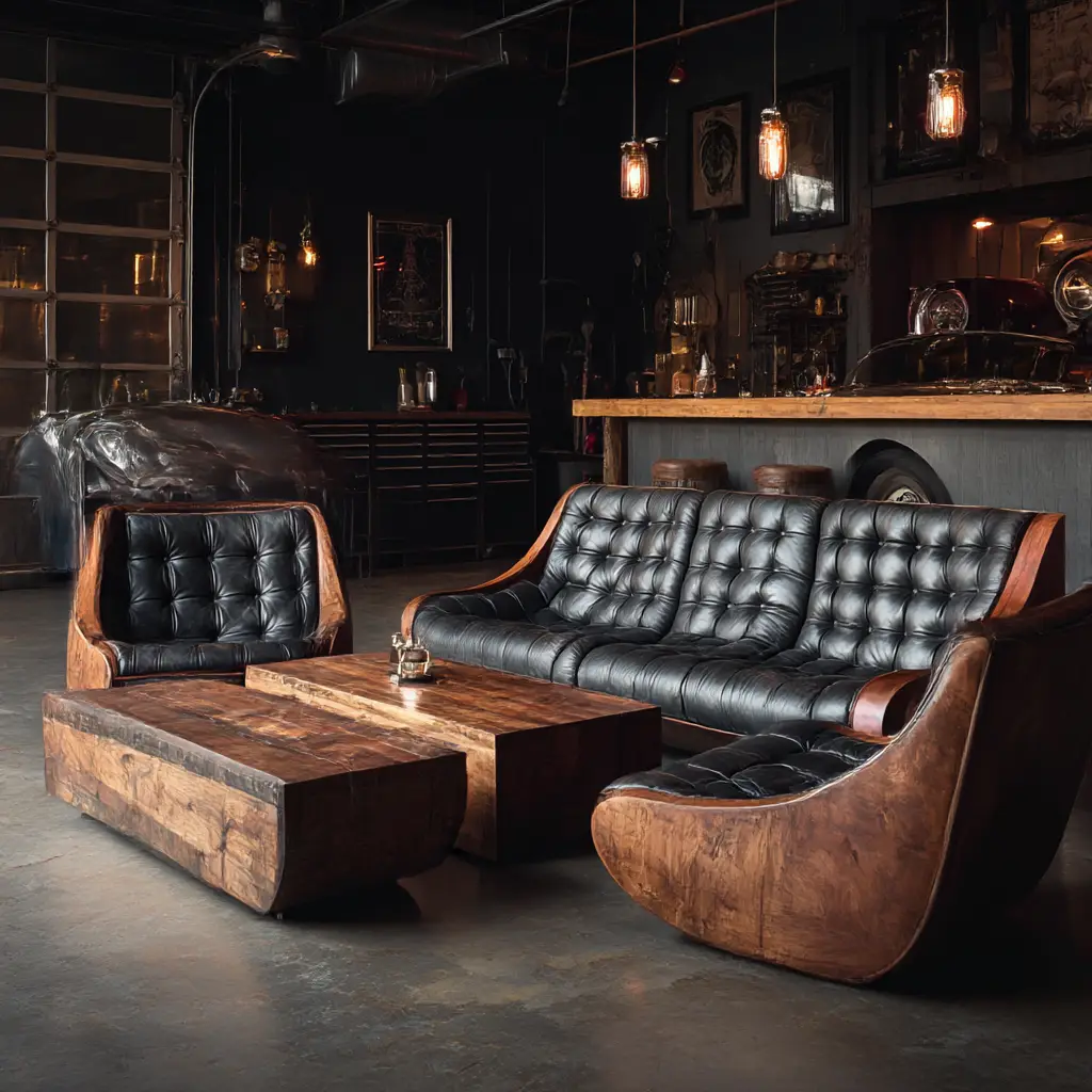 Leather and Wood Seating