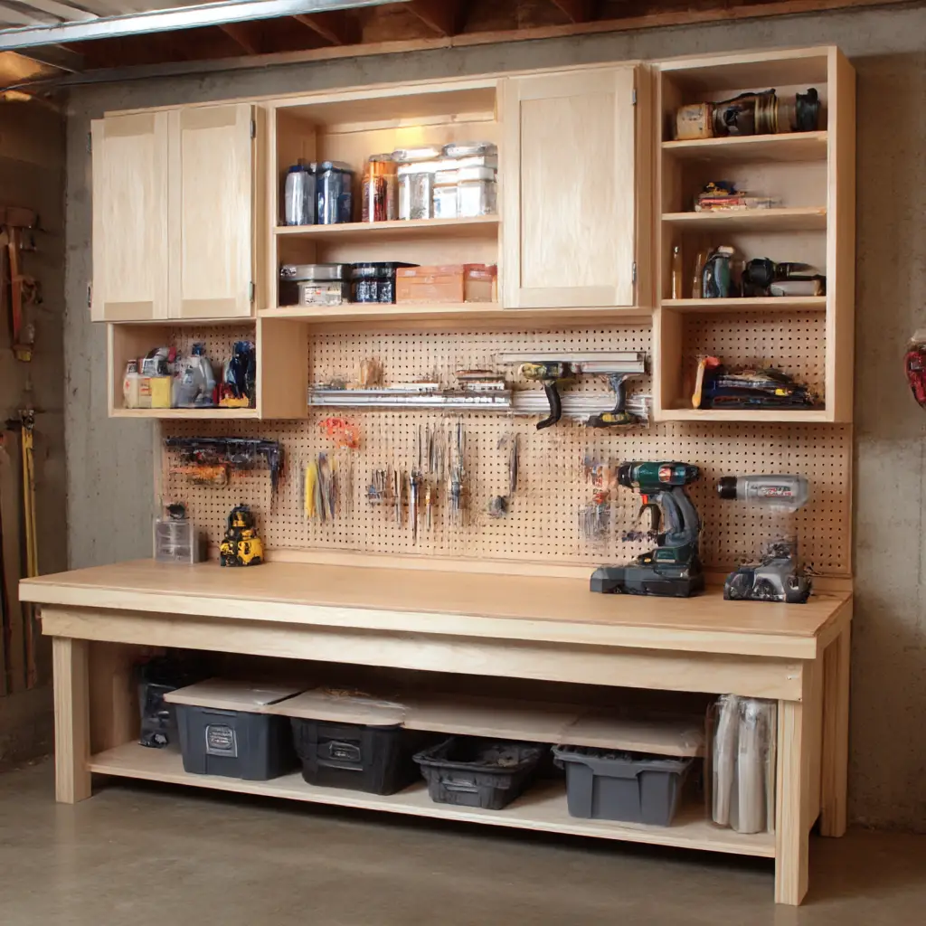 Multi-purpose cabinets with workbench