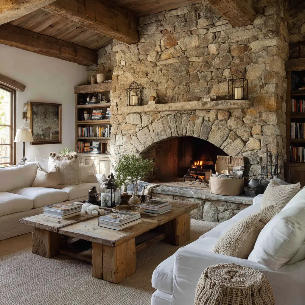 Natural Stone or Brick Fireplace