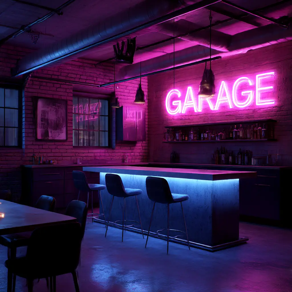Neon-lit bar