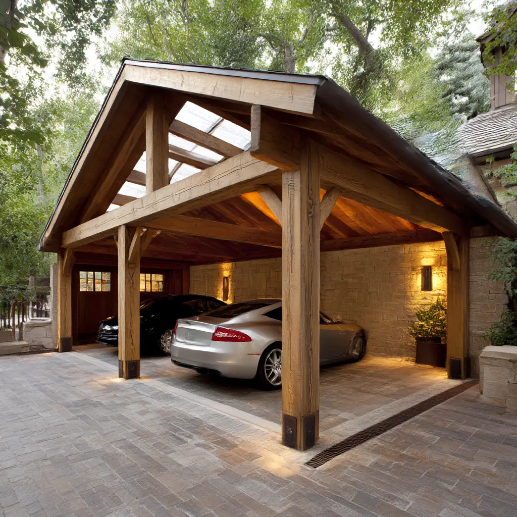 Open Carport with Wooden Beams