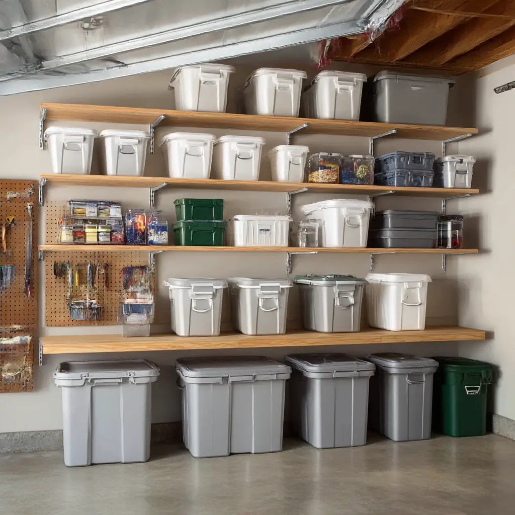 Open Shelving with Storage Bins