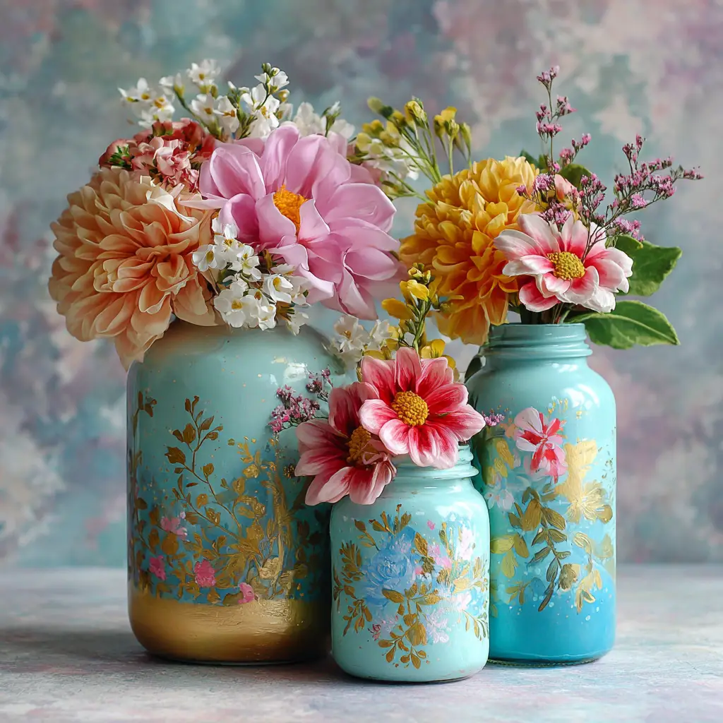Painted Mason Jar Vases