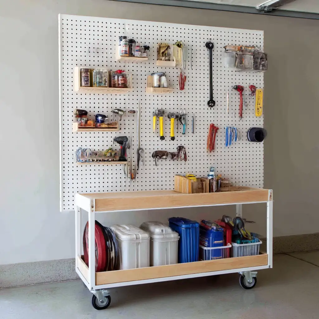 Pegboard on a rolling cart