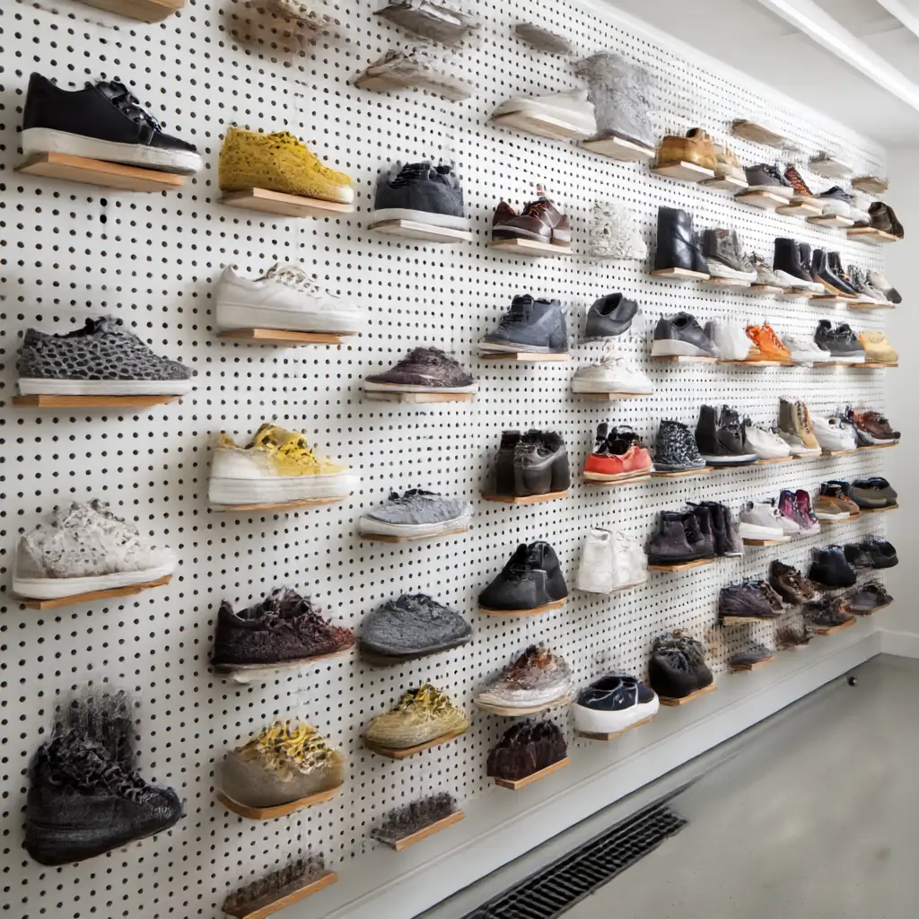 Pegboard shoe wall