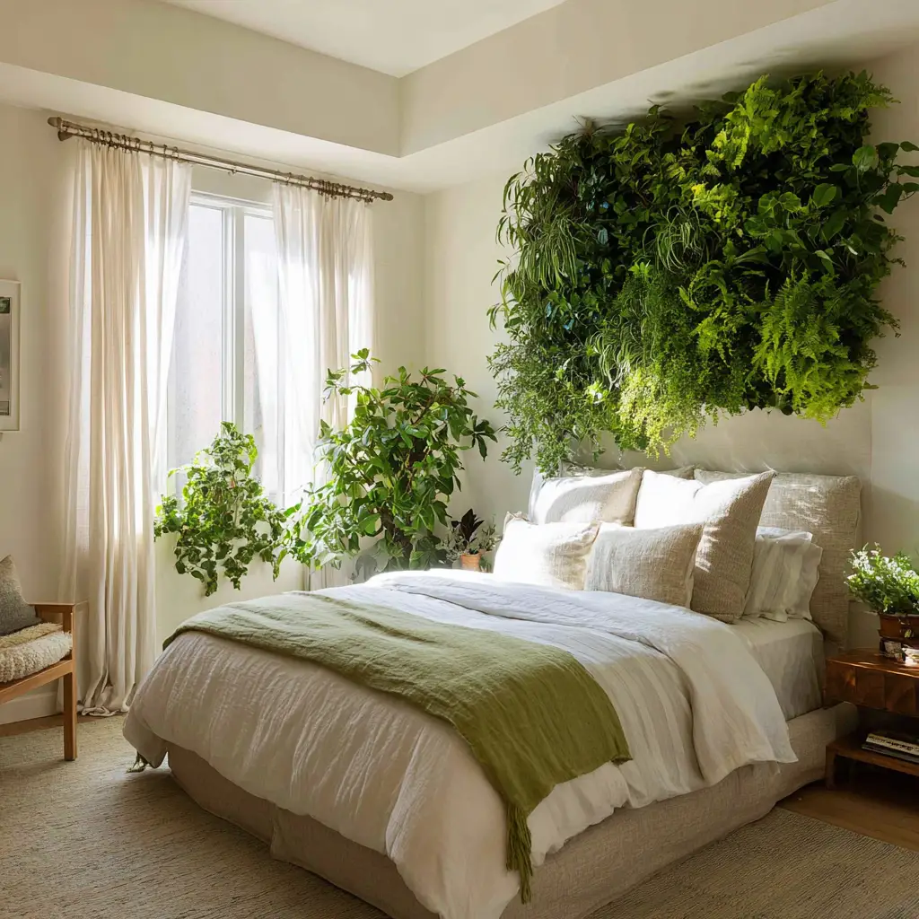 Plant-Filled Bedroom Headboard